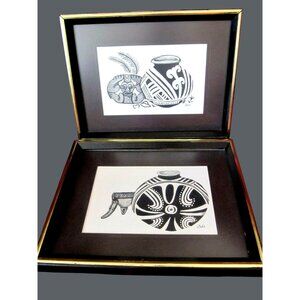 Native American Art Pottery Lithographs Southwestern by Bets Framed  JE31